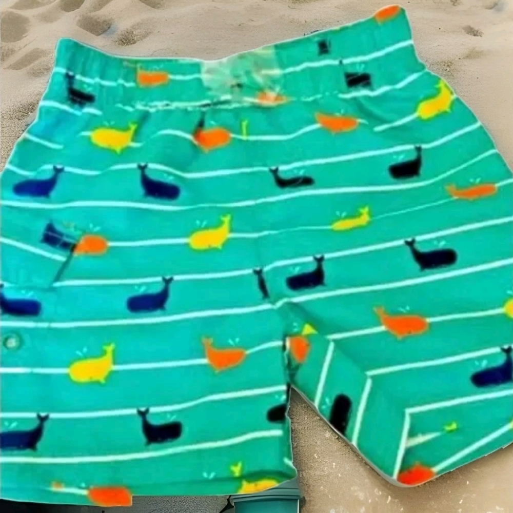 Toddler Boys Swim Trunk Pants Size 12 months Green Orange Fish *